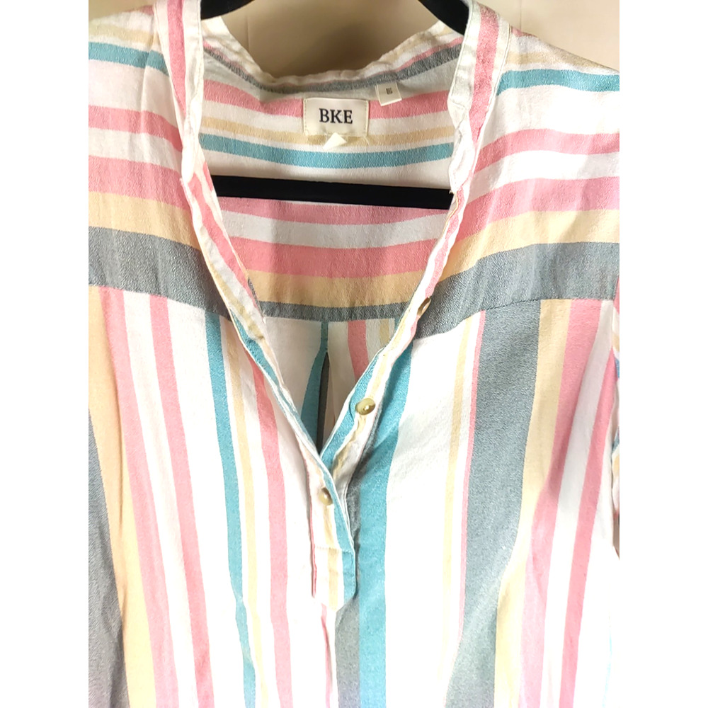 B K E Eased Women's Long Sleeve Pullover Striped Shirt Size Small Pink Blue - Picture 3 of 8